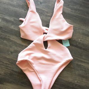 NWT Pink Front Twist One Piece Swimsuit Monikini L